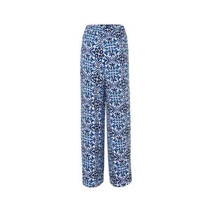 Nohavice v štýle palazzo s potlačou, modré vyobraziť