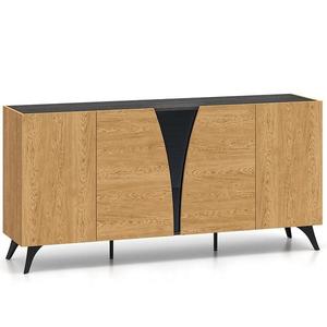 Skrinka Toscania dub Dune/jaseň čierny/sklo vyobraziť