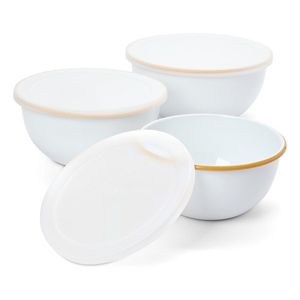 Smaltované misy s vekom na servírovanie a prípravu pokrmov, 3 ks vyobraziť