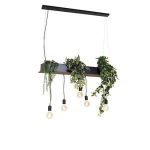 Rustikálne závesné svietidlo čierne s dreveným rámom 5-žiarovkové - Flair vyobraziť