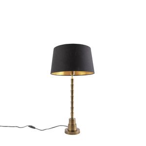 Art Deco stolná lampa bronzová s čiernym bavlneným tienidlom 35 cm - Pisos vyobraziť