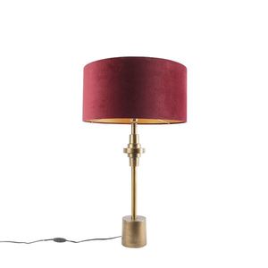 Art Deco stolná lampa bronzová s tienidlom z červeného zamatu 50 cm - Diverso vyobraziť
