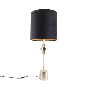 Art Deco stolná lampa zlatá s čiernym zamatovým tienidlom 40 cm - Diverso vyobraziť