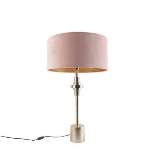 Art Deco stolná lampa zlatý zamatový tienidlo ružový 50 cm - Diverso vyobraziť