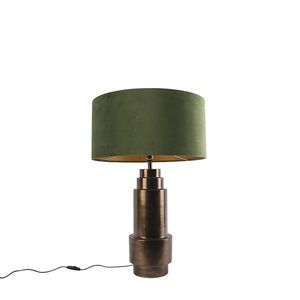 Art Deco stolná lampa bronzová s tienidlom z velúru zelená so zlatom 50 cm - Bruut vyobraziť