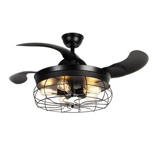 Stropný ventilátor čierny so zaťahovacími lopatkami 107 cm 5-svetiel s diaľkovým ovládaním - Gaiola vyobraziť