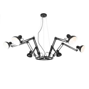 Priemyselné závesné svietidlo čierne 6-žiarovkové nastaviteľné - Hobby Spinne vyobraziť