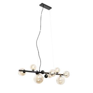 Art Deco závesné svietidlo čierne s jantárovým sklom 8-svetlo - David vyobraziť