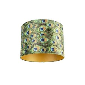 Zamatový tienidlo na lampu s dizajnom páva 40/40/30 so zlatým vnútrom vyobraziť