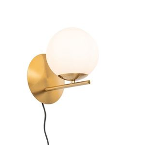 Art Deco nástenná lampa zlatá a opálové sklo - Flore vyobraziť