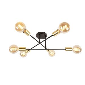 Priemyselné stropné svietidlo čierne so zlatom 6 svetiel - Sydney vyobraziť