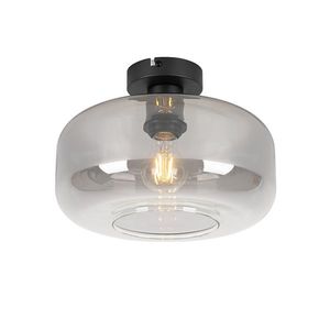 Stropné svietidlo v štýle Art Deco čierne s dymovým sklom - Bizle vyobraziť