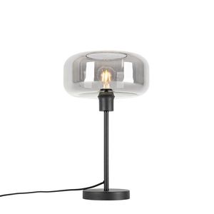 Art Deco stolná lampa čierna s dymovým sklom - Bizle vyobraziť