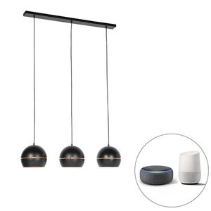 Inteligentné závesné svietidlo čierne so zlatým vnútrom 3-svetlo vrátane Wifi ST64 - Buell vyobraziť