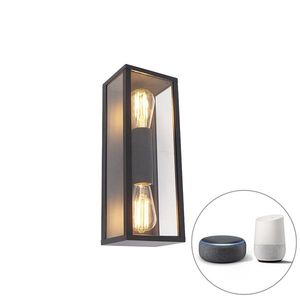 Inteligentná nástenná lampa čierna 38 cm 2-svetlá IP44 vrátane Wifi ST64 - Charlois vyobraziť