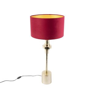 Stolná lampa v štýle Art Deco s červeným zamatovým tienidlom 35 cm - Diverso vyobraziť