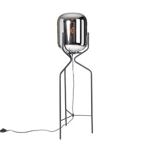 Dizajnová stojaca lampa čierna s dymovým sklom - Bliss vyobraziť