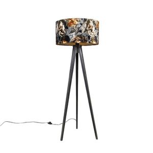 Stojaca lampa trojnožka čierna s kvetinovým tienidlom 50 cm - Tripod Classic vyobraziť