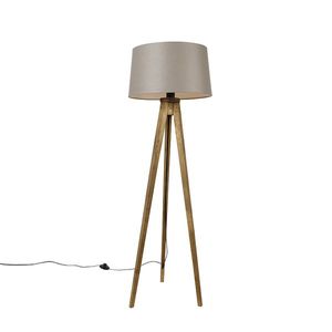 Rustikálny trojnohý stojaca lampa vintage drevo s ľanovým tienidlom taupe 45 cm - Tripod Classic vyobraziť