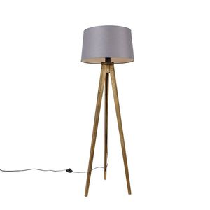 Rustikálny trojnohý vintage drevený s tienidlom z ľanu tmavosivá 45 cm - Tripod Classic vyobraziť