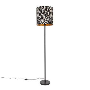 Moderná stojaca lampa čierna s látkovým tienidlom zebra 40 cm - Simplo vyobraziť