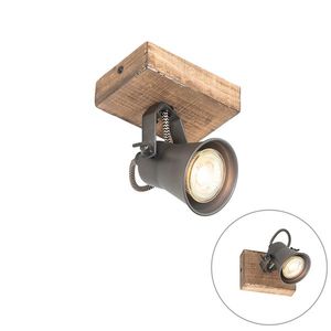 Rustikálny reflektor čierny s dreveným nastaviteľným - Jelle vyobraziť