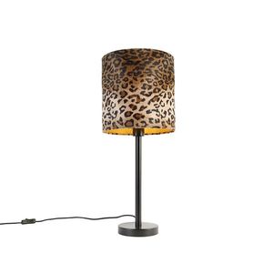 Moderná stolná lampa čierna s leopardím tienidlom 25 cm - Simplo vyobraziť