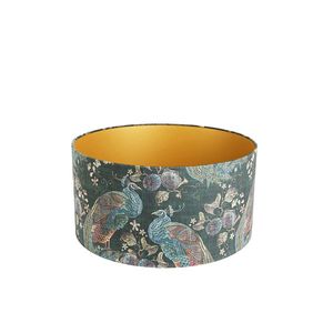 Zamatový tienidlo lampy s pávím vzorom zelená 50/50/25 zlatý interiér vyobraziť