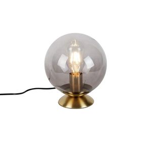 Art Deco stolná lampa mosadz s dymovým sklom - Pallon vyobraziť