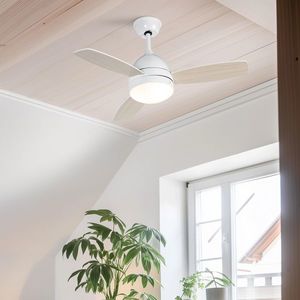 Stropný ventilátor biely s drevenou potlačou 96 cm s diaľkovým ovládaním - Rotar vyobraziť