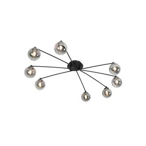 Moderné stropné svietidlo čierne 8-žiarovkové s dymovým sklom - Atény vyobraziť