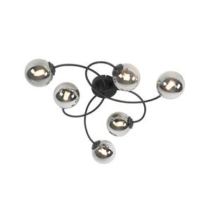 Moderné stropné svietidlo čierne 6-žiarovkové s dymovým sklom - Atény vyobraziť