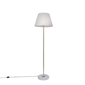 Retro stojaca lampa mosadz s plisovaným tienidlom krémová 45 cm - Kaso vyobraziť