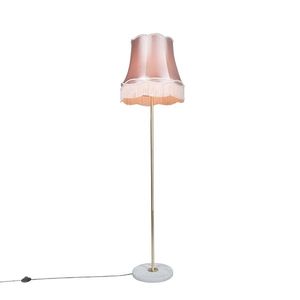 Retro stojaca lampa mosadz s tienidlom Granny ružové 45 cm - Kaso vyobraziť