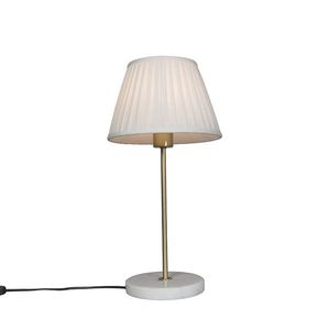 Retro stolná lampa mosadz s plisovaným tienidlom bielym 25 cm - Kaso vyobraziť