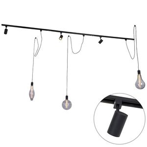 1-fázový koľajnicový systém s 3 reflektormi a 3 závesnými lampami čierny - Cavalux Jeana vyobraziť
