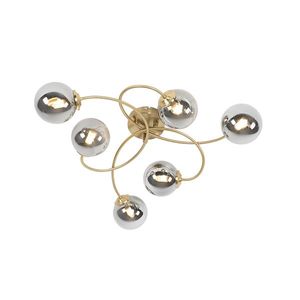 Moderné stropné svietidlo zlaté 6-žiarovkové s dymovým sklom - Atény vyobraziť