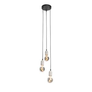 Priemyselné závesné svietidlo čierne s betónovým okrúhlym 3-svetlovým - Pedra vyobraziť