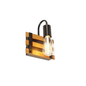 Priemyselná nástenná lampa čierna s drevom - Paleta Mai vyobraziť