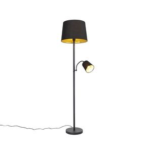 Klasická stojaca lampa čierna so zlatom a lampou na čítanie - Retro vyobraziť