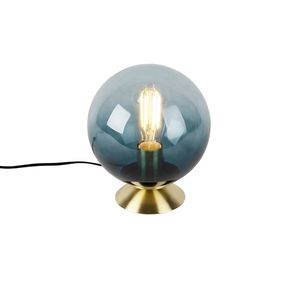 Stolná lampa v štýle Art Deco mosadz s oceánskym modrým sklom - Pallon vyobraziť