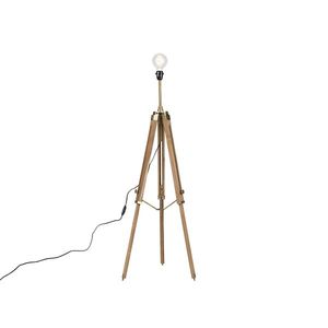 Rustikálna stojaca lampa trojnožka drevo s antickou mosadzou - Cortin vyobraziť