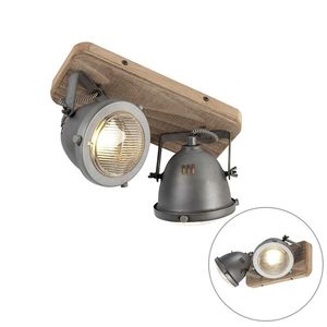 Priemyselné bodové svietidlo oceľ s dreveným držiakom a sklápateľné 2 svetlá - Emado vyobraziť