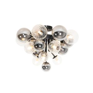 Stropné svietidlo čierne s dymovým a čírym sklom 10-svetlo - Bonnie vyobraziť