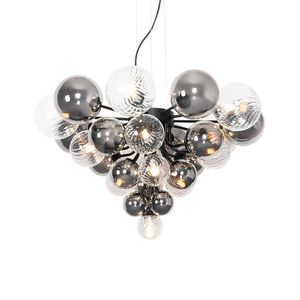 Závesné svietidlo čierne s dymovým a čírym sklom 13-žiarovkové - Bonnie vyobraziť