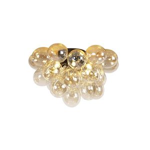 Dizajnové stropné svietidlo čierne s jantárovým sklom 6-svetlo - Uvas vyobraziť