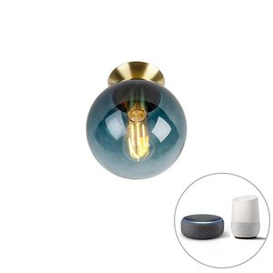 Inteligentné stropné svietidlo mosadz s oceánskym modrým sklom vrátane Wifi ST64 - Pallon vyobraziť