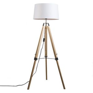 Stojaca lampa prírodná s bielym ľanovým tienidlom 45 cm - Tripod vyobraziť