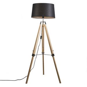 Stojaca lampa prírodná s čiernym ľanovým tienidlom 45 cm - Tripod vyobraziť