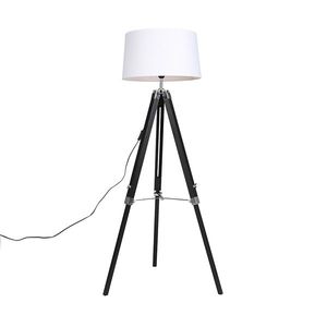 Stojaca lampa trojnožka čierna s tienidlom 45 cm ľanové biele vyobraziť